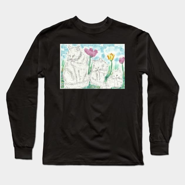 Cat family  bath time  art Long Sleeve T-Shirt by SamsArtworks